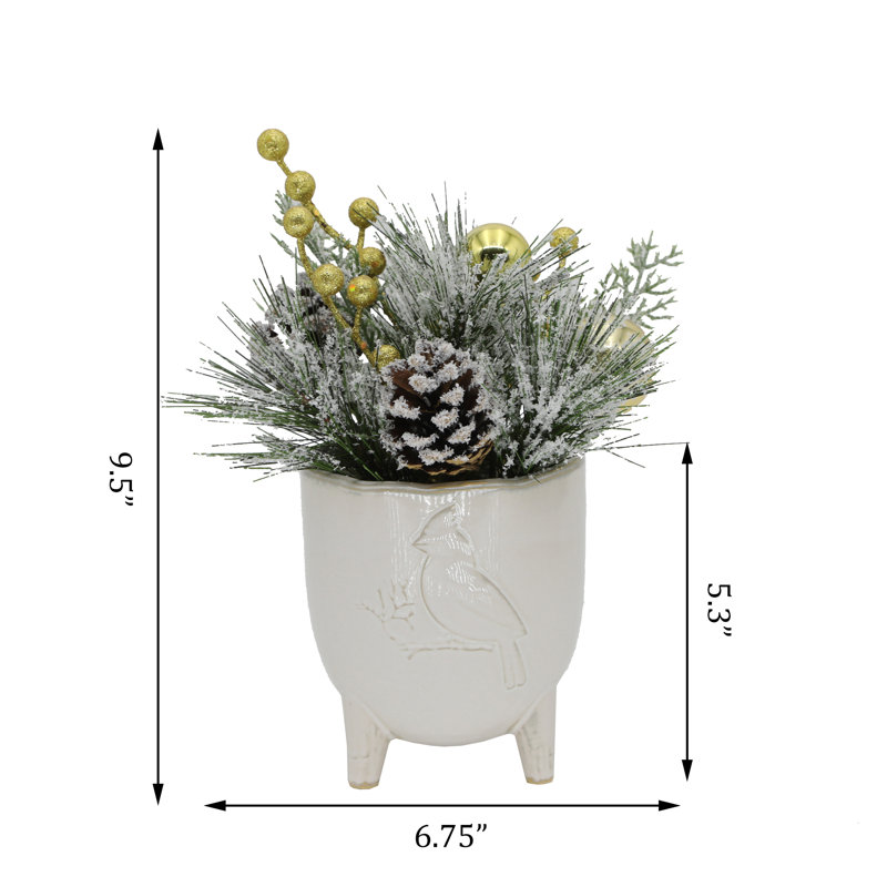 Mélange de Noël dans un pot en céramique Cardinal, H 9,5 po x l 6,75 po x P 6,75 po