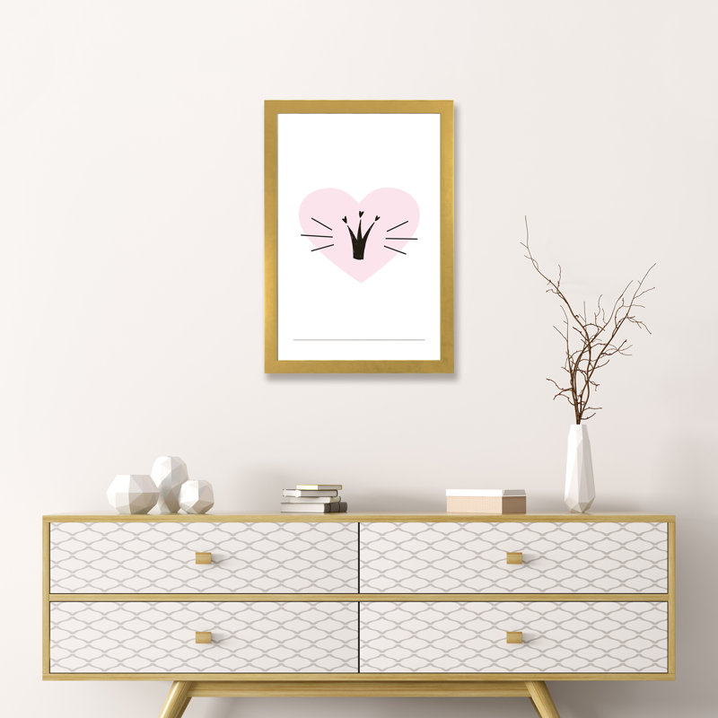«Heart with Crown», reproduction d'impression, Papier encadré doré, H 24 po x l 16 po x P 1 po, Blanc