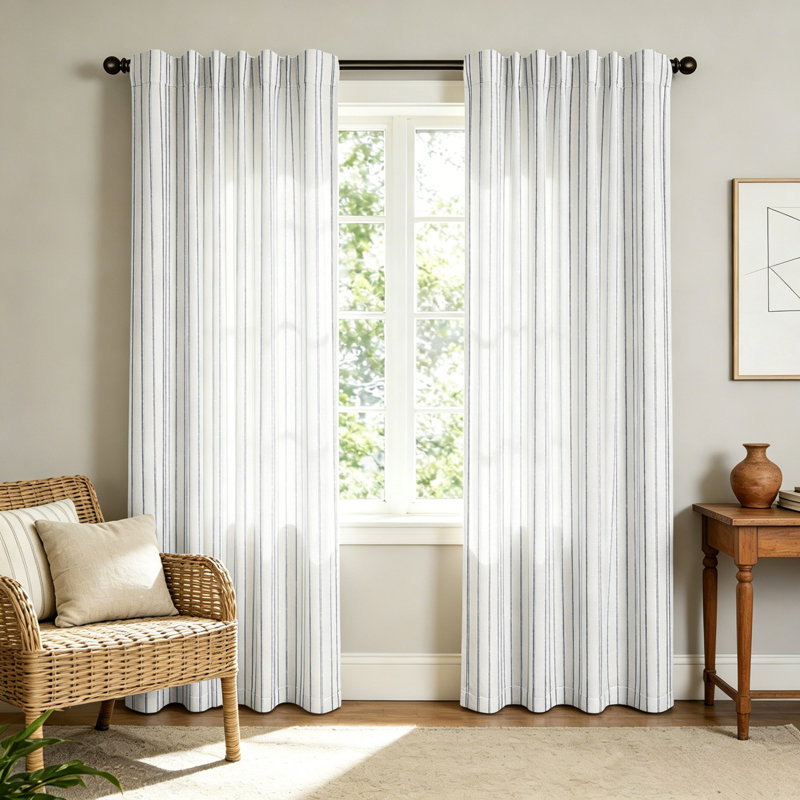 Mélange de lin à rayures tissées, L 52 po x L 84 po, Black