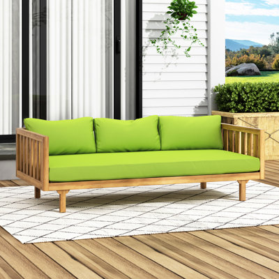 Lit de jour avec coussins en bois et en tissu d'eau, sommier à lattes, 68,79 po L x 31,76 po P x 24,14 po H, assemblage requis, dossier à structure rigide.