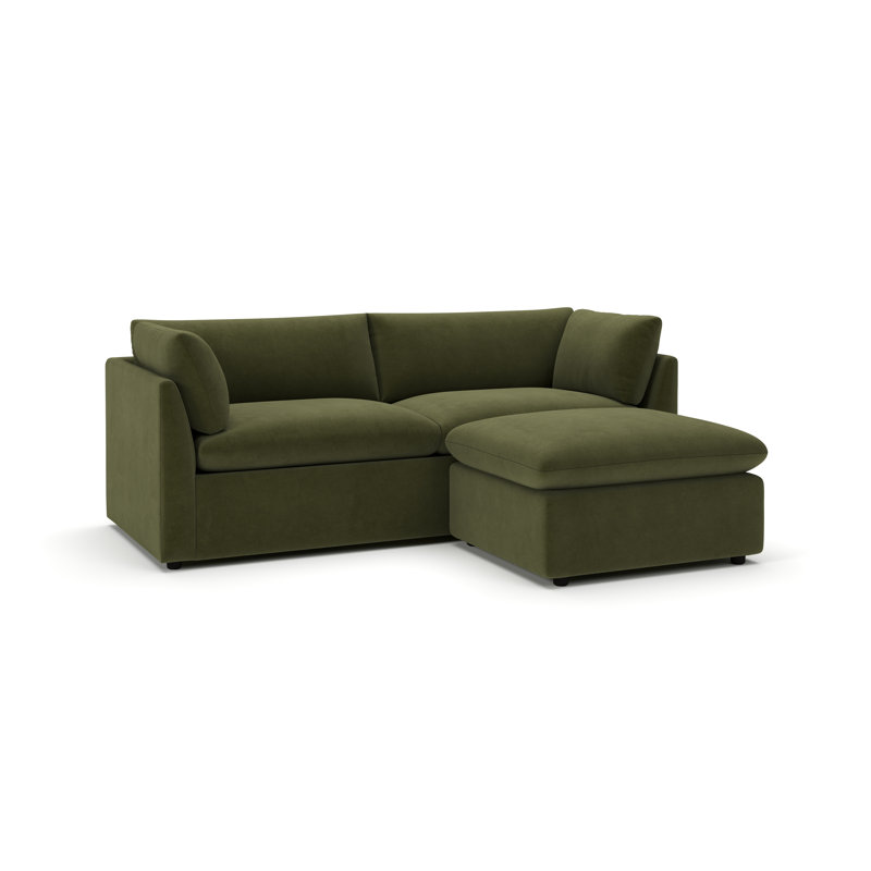 Kallie Upholstered Sofa With Ottoman, Bella Forest Performance Velvet