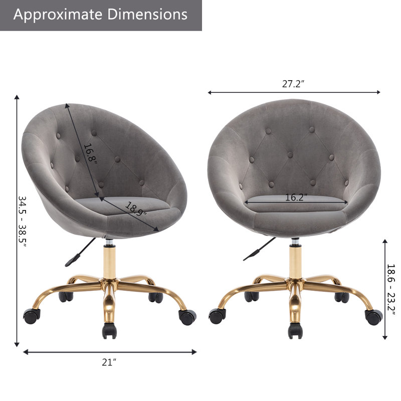 Chaise de bureau ergonomique rembourrée en velours, Gris