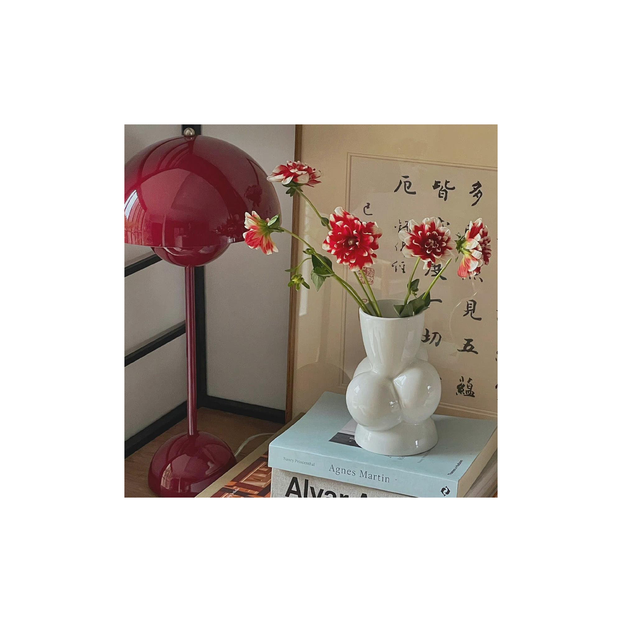 Brunilde Adjustable Metal Table Lamp, Red, Red