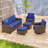 5-Piece Patio Outdoor All-Weather Brown Wicker Conversation Set Curved Arm Swivel Glider, 3-Seat Sofa, Ottomans-412042643