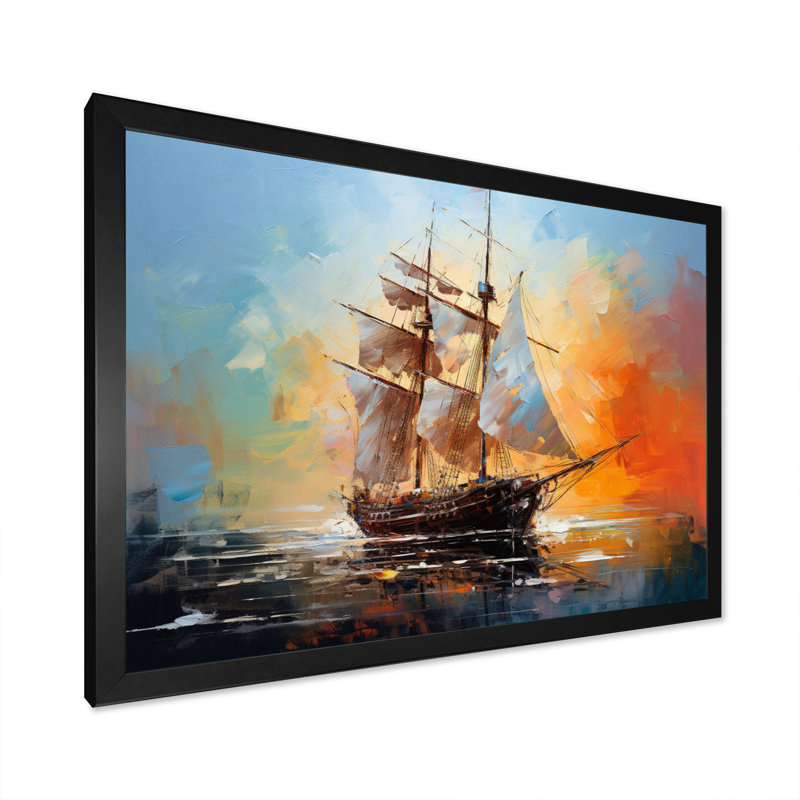 Voilier et mélodie IV sur toile, H 24 po x l 32 po x P 1 po, Cadre simple noir
