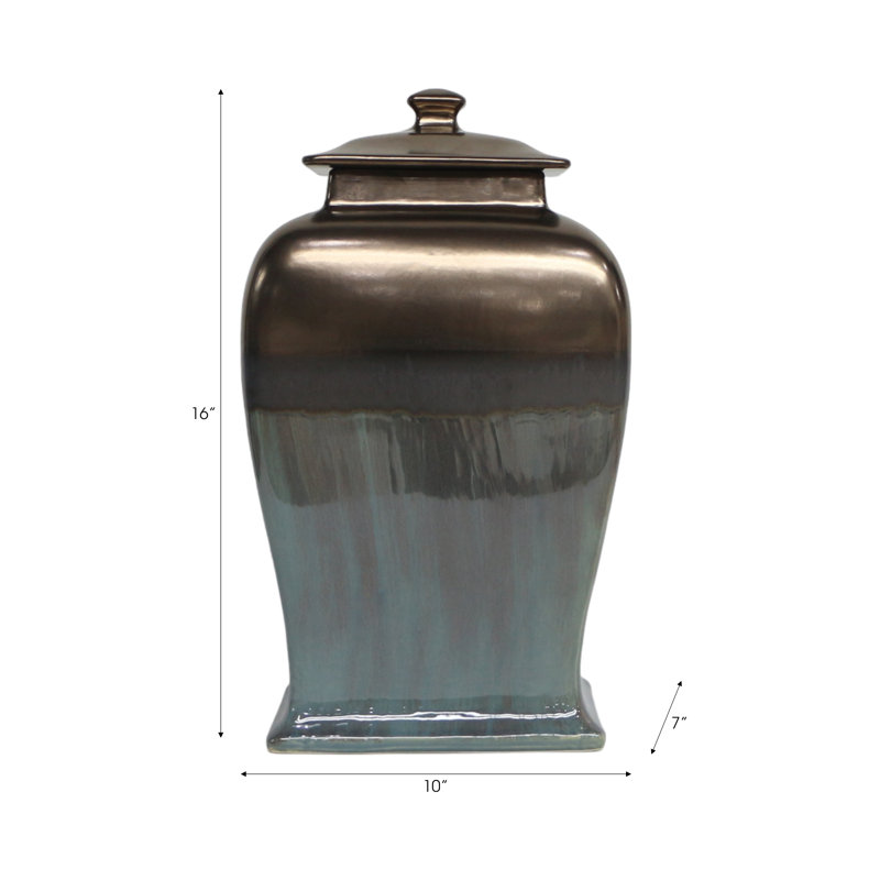Grand pot contemporain en céramique avec couvercle pour le salon ou les étagères - Pot de table artistique à 2 tons pour décor de maison ou de bureau moderne