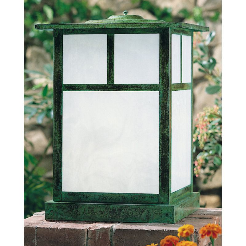 Hylan Pier Mount Light, White Opalescent, Verdigris Patina, 23.25" H x 15" W / T - Bar