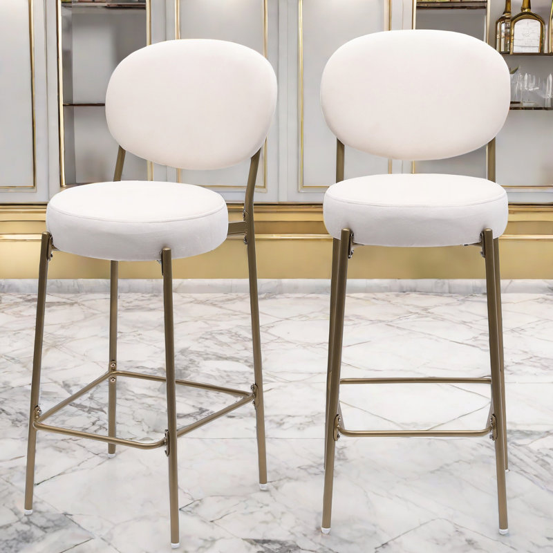 Keondric de 2 tabourets de bar avec cuir d'unité centrale, structure en métal et pieds, Blanc crémeux
