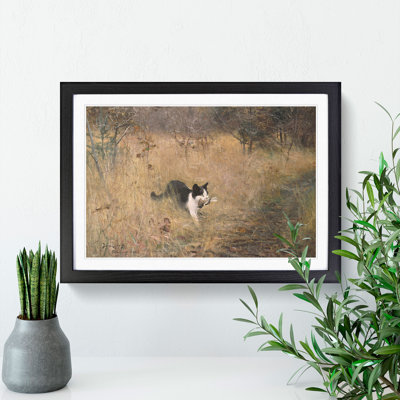 Cat with a Bird by Bruno Liljefors - Framed Print