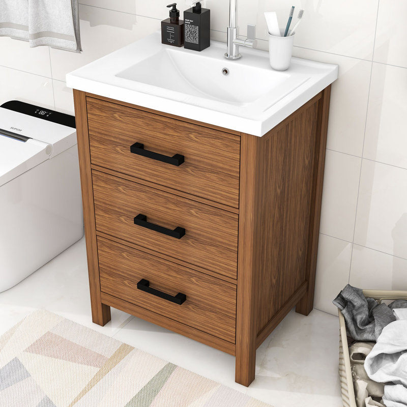 Rahi Freestanding Bathroom Vanity Cabinet with Single Sink and Drawers