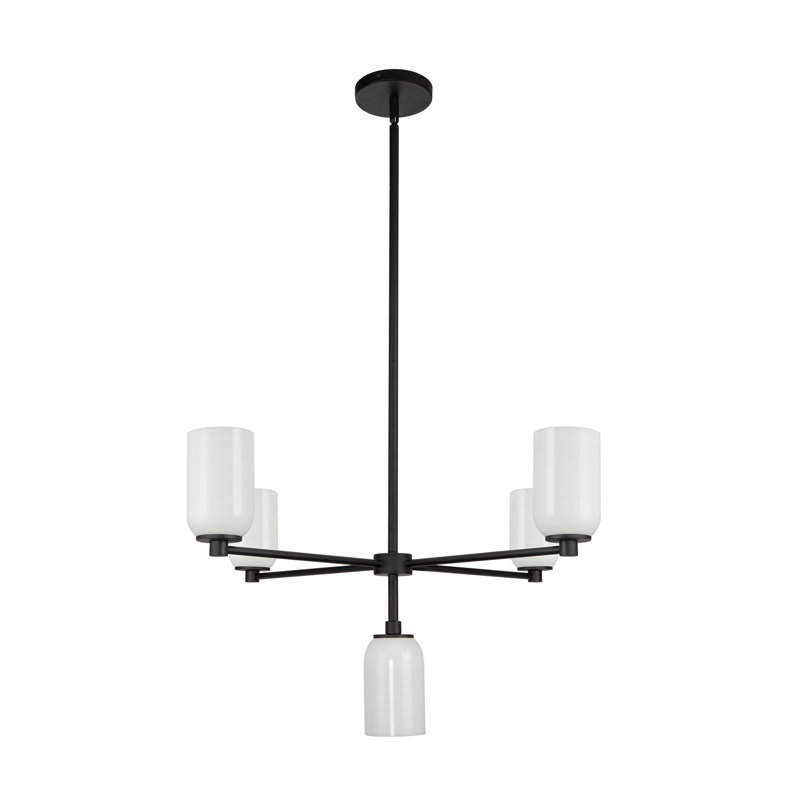 Nola 5 - Light Chandelier, White Glass, Matte Black