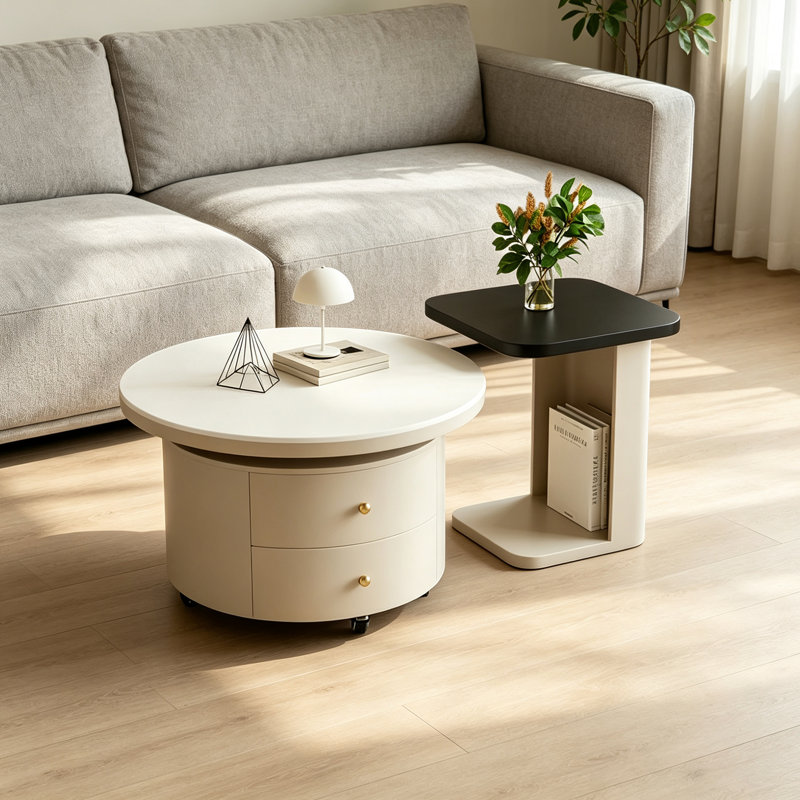 Roulettes mobiles de table basse de salon, 17.71" H x 19.68" W x 19.68" D