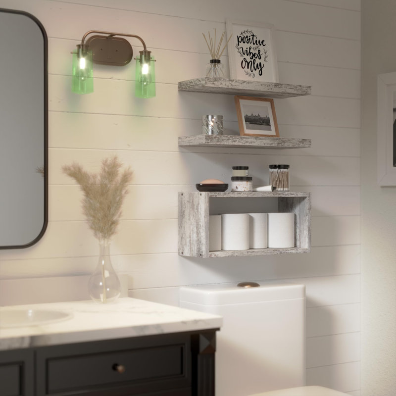 Floating Shelves Set Of 3, Modern Bathroom Shelves Wall Mounted Shelves For Wall Decor, Over Toilet Wall Shelves For Bathroom Bedroom, Living Room, Kitchen