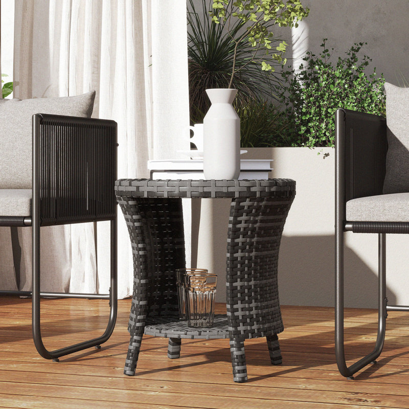 Table basse d'extérieur en osier 18 po, table d'appoint de patio à 2 niveaux, gris