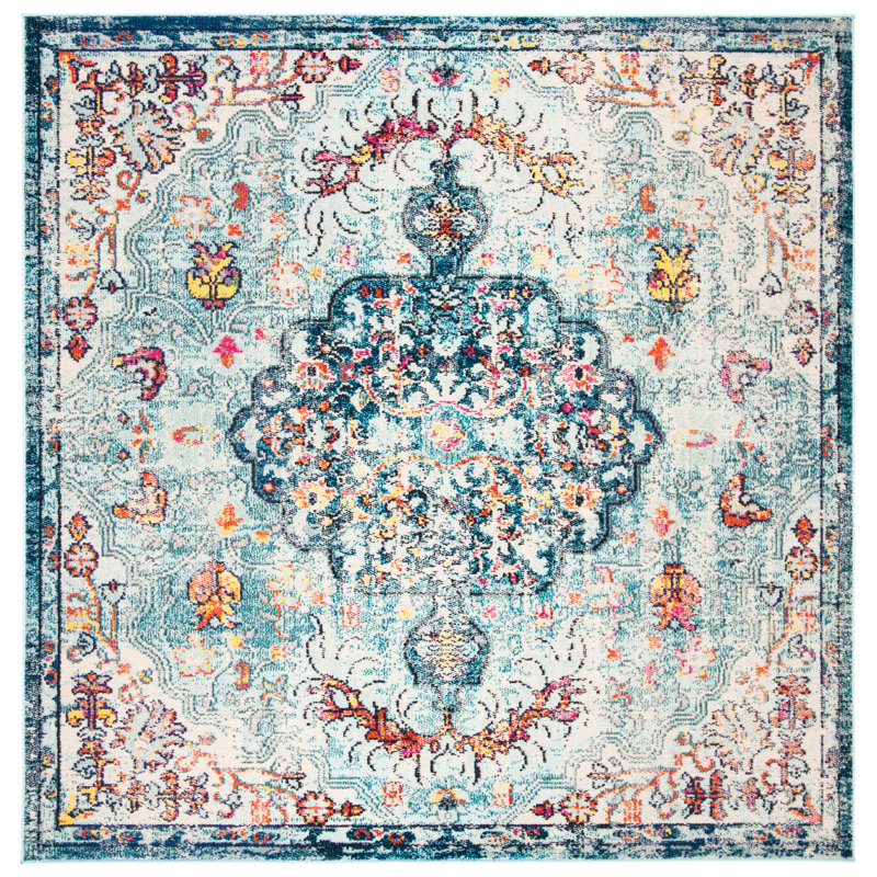 Felty Oriental Area Rug, Square 12', Blue/Red/Beige