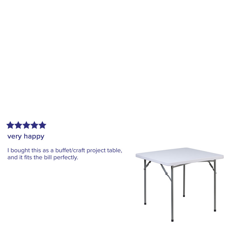 Granite White Square Plastic Folding Table with Gray Metal Frame