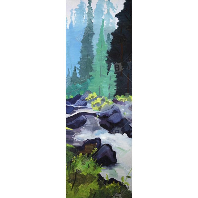 «Beautiful Waterfall - Neo Mint», reproduction d'art encadrée contemporaine