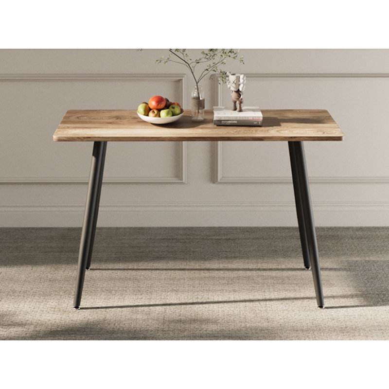 Table de salle à manger moderne en bois aggloméré de 47 po de couleur bois, pieds en métal noir, petite table de salle à manger, bureau d'ordinateur, bureau, table de cuisine, pour 4 à 6 sièges. Convient pour la maison et la cuisine