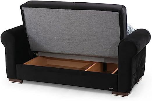 Causeuse-lit convertible en tissu Iliyka, Mélange de polyester noir