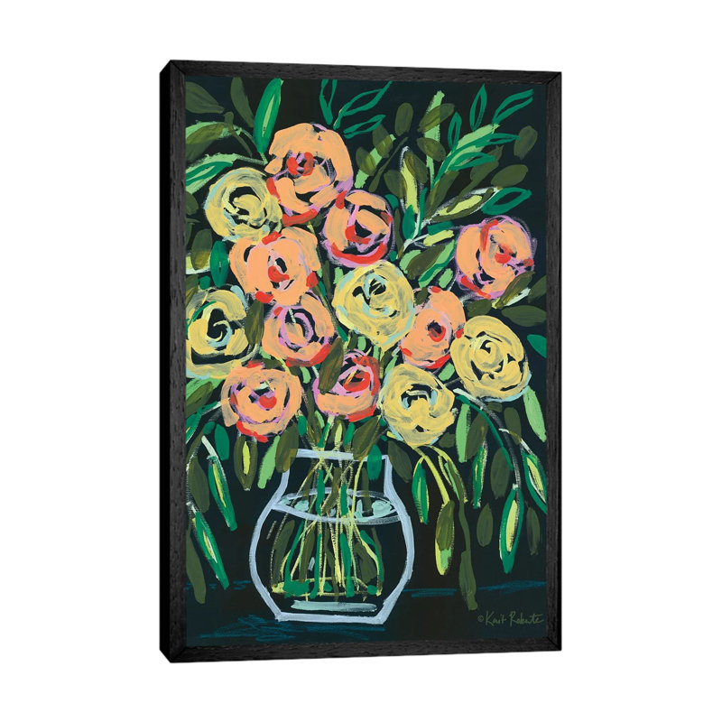 Blooming At Night by Kait Roberts - Painting on Canvas, Black Framed, 66.04cm H x 45.72cm W x 3.81cm D