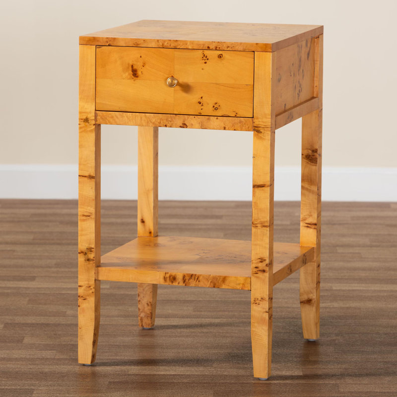 Dusten Modern And Contemporary Natural Light Mappa Burl Wood 1-Drawer Nightstand