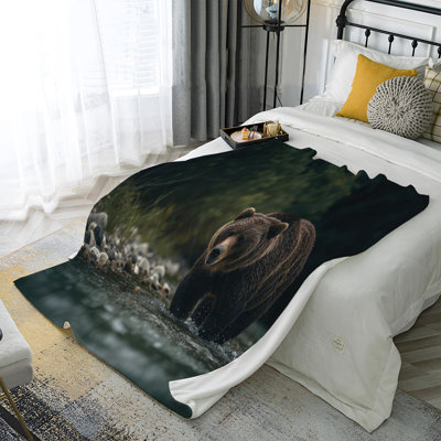 Fantastique couverture en molleton imprimé ours brun, jeté doux et douillet pour canapé-lit, couverture en peluche légère avec haute définition, représentation réaliste des grands animaux sauvages, brun, 50 x 60 po