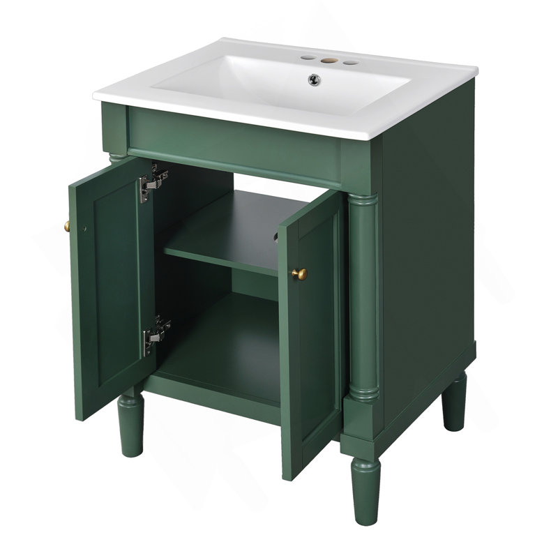 Meuble-lavabo 24 po avec lavabo supérieur, meuble de rangement moderne à 2 niveaux, meuble-lavabo simple, grandes tablettes de rangement