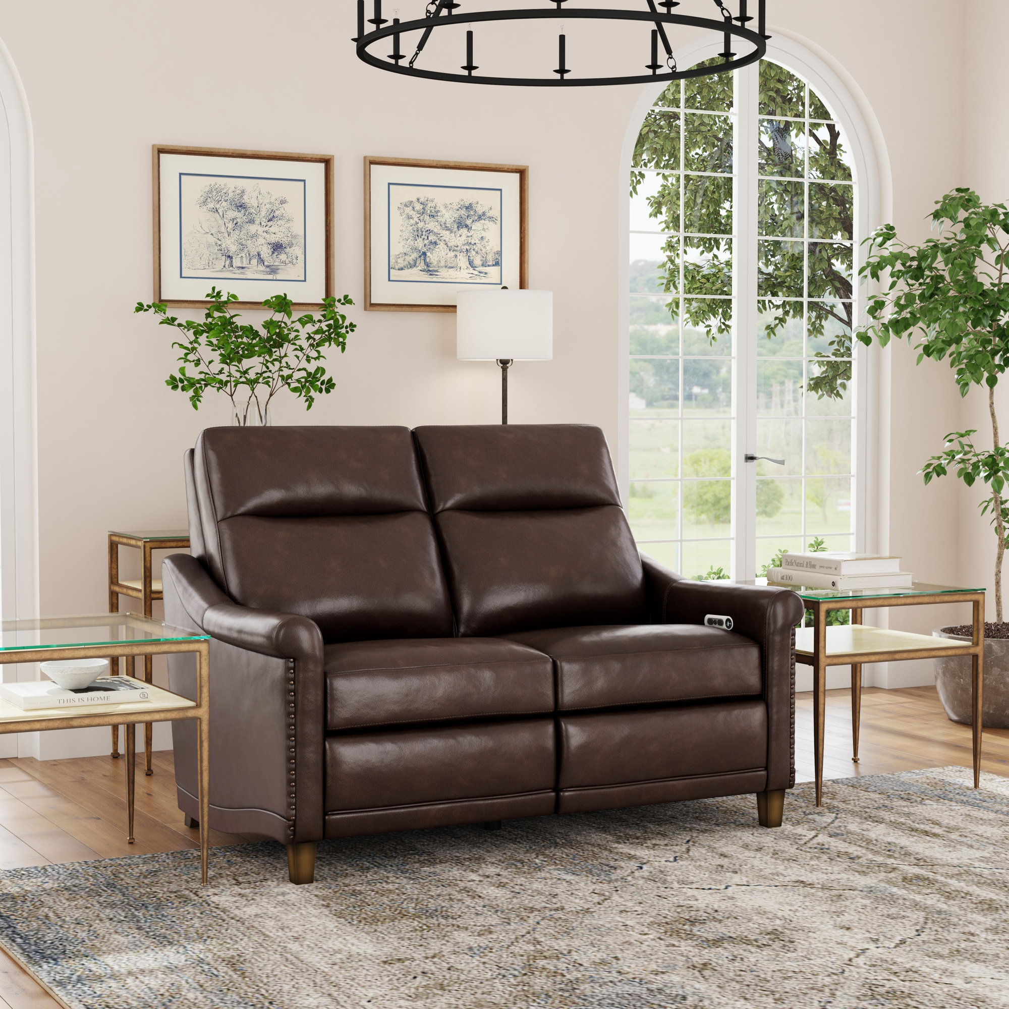 Elizabeth 58'' Upholstered Loveseat, Brown Genuine Leather