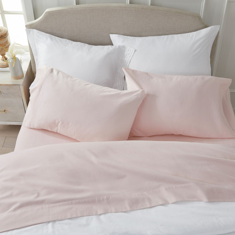 Chalet Flannel Sheet Set, Twin Sheet Set with Fitted Sheet and 1 Pillowcase, Blush Pink