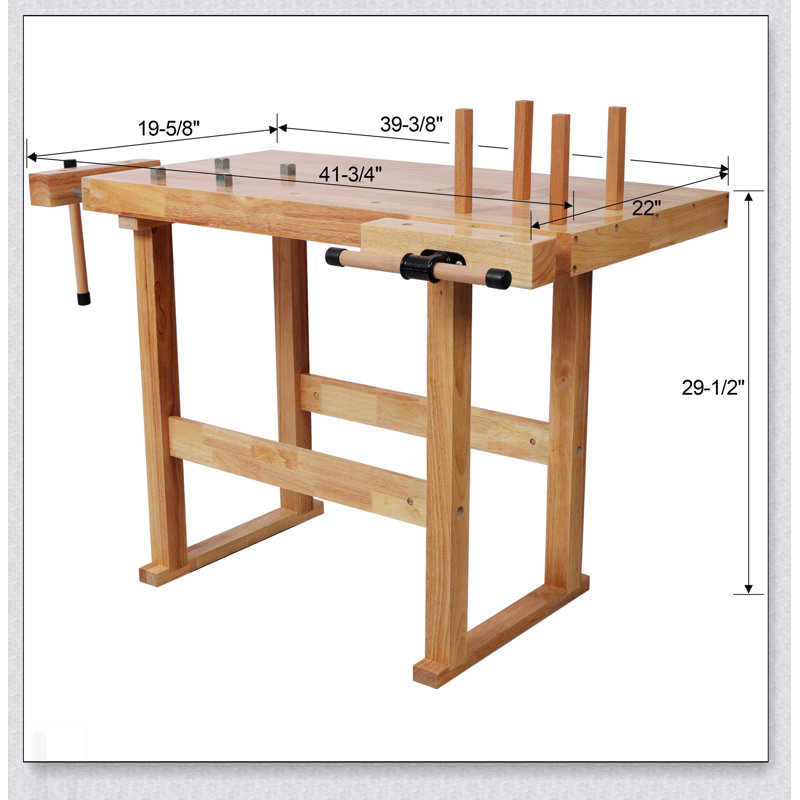 Établi robuste en bois de 40 pouces avec poignée réglable et capacité de charge de 330 lb, idéal pour les projets de garage et d'atelier