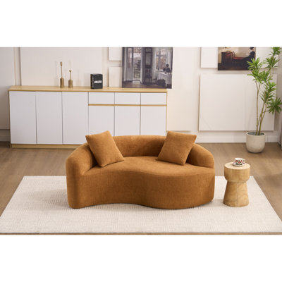 Canapé modulaire orange en chenille double profondeur S, sans assemblage, pour les petits bureaux, L 66,9 po, 400 lb, assise souple moyenne, dossier coussiné, accoudoirs évasés, mousse haute résilience, coussins décoratifs 2 places