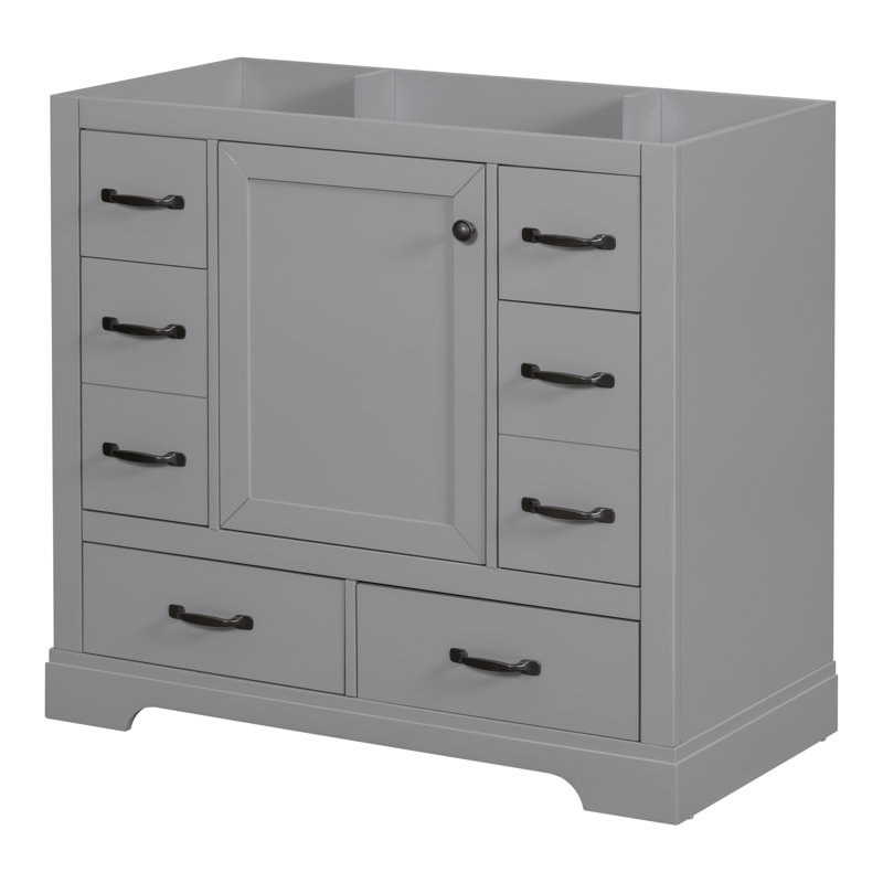 Armoire de salle de bain avec tablette réglable et six tiroirs, Bois naturel