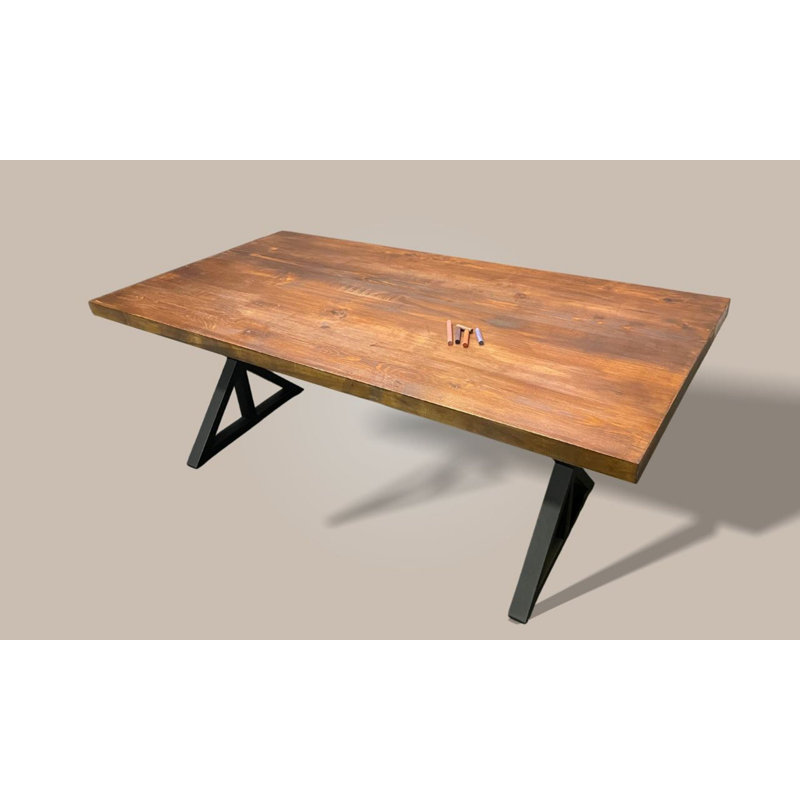 Dill Pine Solid Wood Top Metal Base Dining Table, H76 x L120 x W67cm