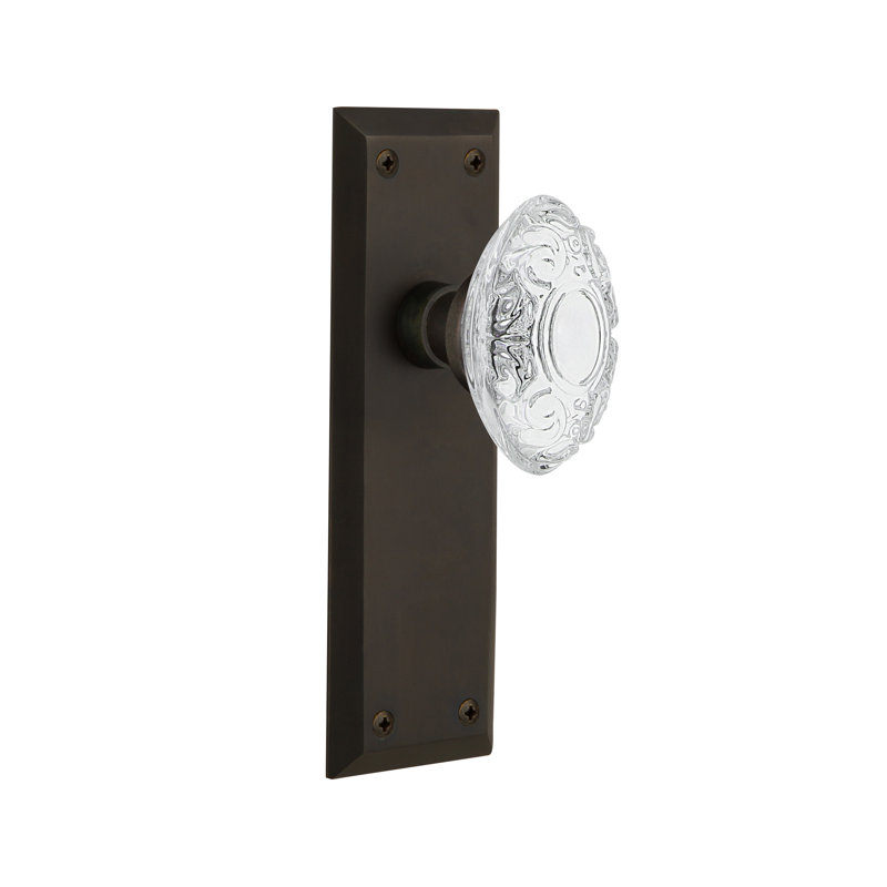 Plaque de New York avec bouton victorien en cristal, Bronze frotté à l'huile, 2 3/8 po