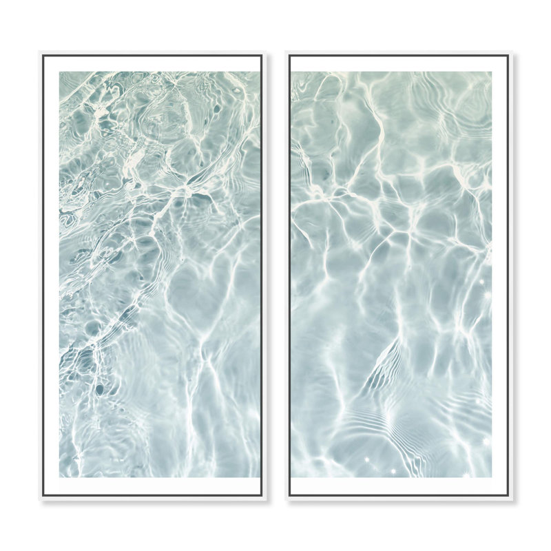 Oliver Gal Calming Waves Clear Diptych Coastal - High-Gloss Gel Framed Canvas Art, 55" H x 37" W, White