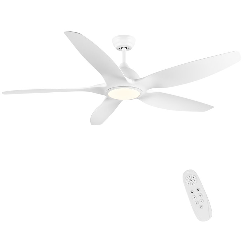 Ventilateur de plafond d'intérieur moderne à DEL à 5 pales de 60 po avec moteur réversible et télécommande Modern, Blanc