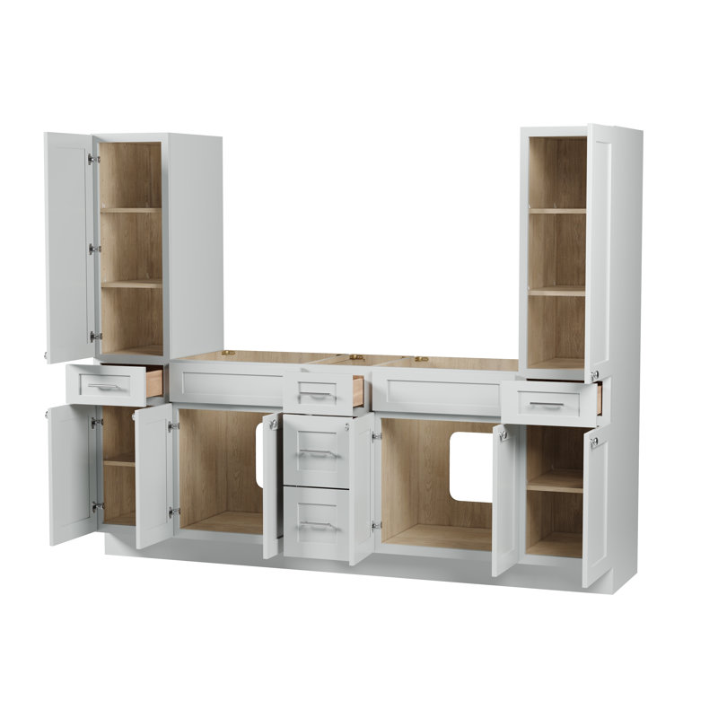 Ensemble de meuble-lavabo double 90 po avec armoire en lin massif Disar, Gris