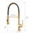 Contemporary Gold Kitchen Faucet With Pull Down Segment, Single Handle Lever, 360 Rotation, High Arch Spout, Ceramic Filler, Brass Commercial Unit,