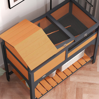 Tortoise Habitat 2 Layers Tortoise Enclosure w/ Adjustable Lamp Holder, Storage Shelf, Removable Main House, Fixed Tray, Openable Lid, Yellow,wood