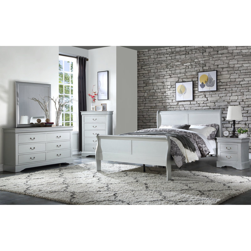 Lit simple classique en platine - Fabrication de style sophistiqué Nécessite un sommier tapissier de 47 po x 41 po de 85 po d'apparence gracieuse et de placage