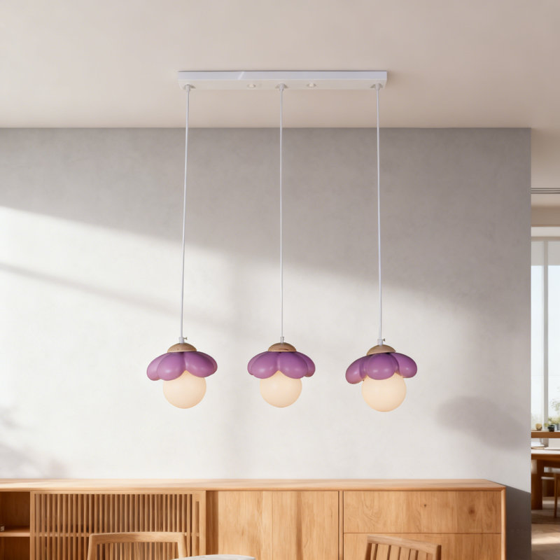 Luminaire suspendu pour îlot de cuisine 3 lumières avec ampoule rose