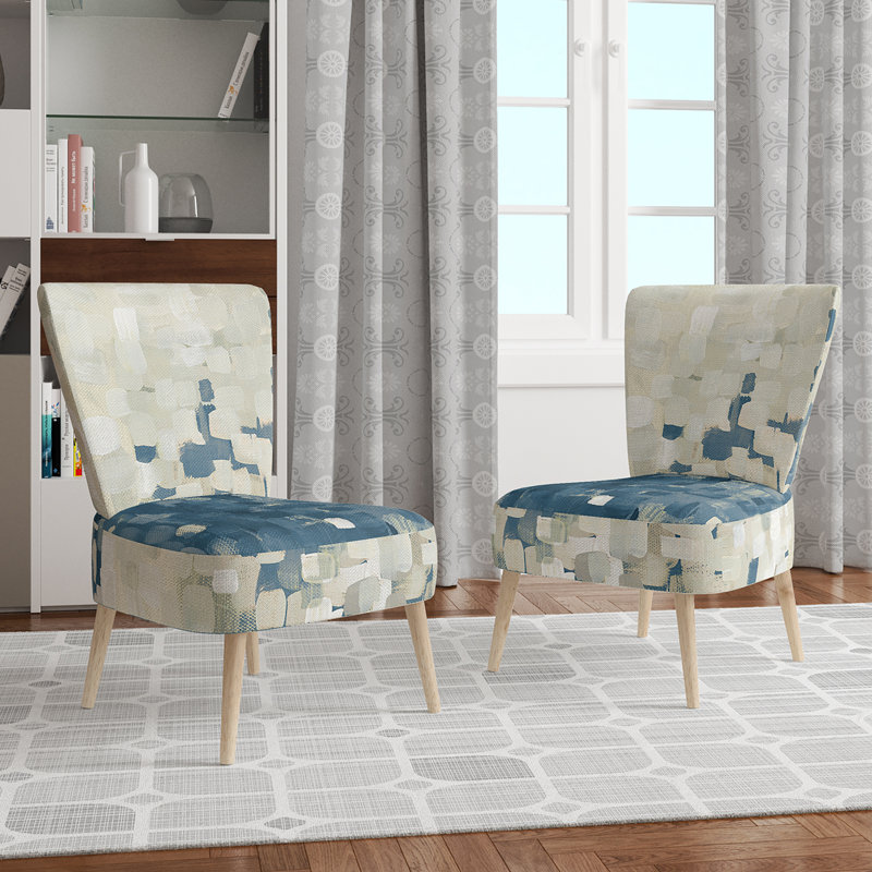 Upholstered Floral Side Chair - Modern floral Accent Chair, Abstract Blue Polyester Blend 7