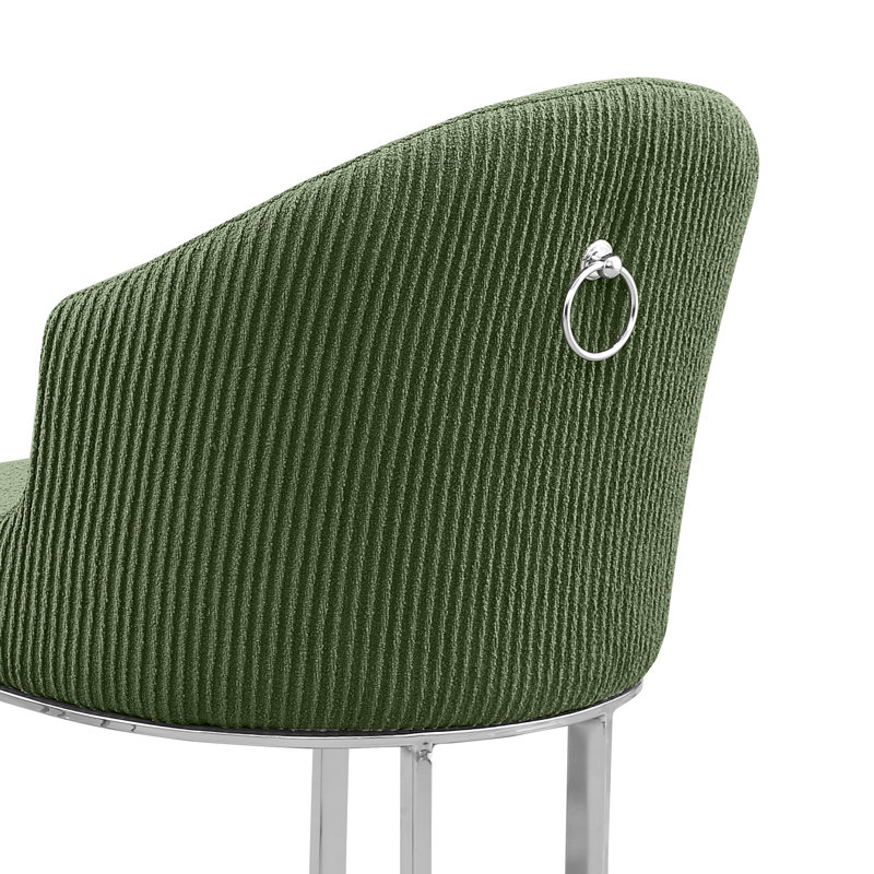 Tabourets de bar et de comptoir en tissu imitation fourrure avec dossier plissé, Vert, Argent argent