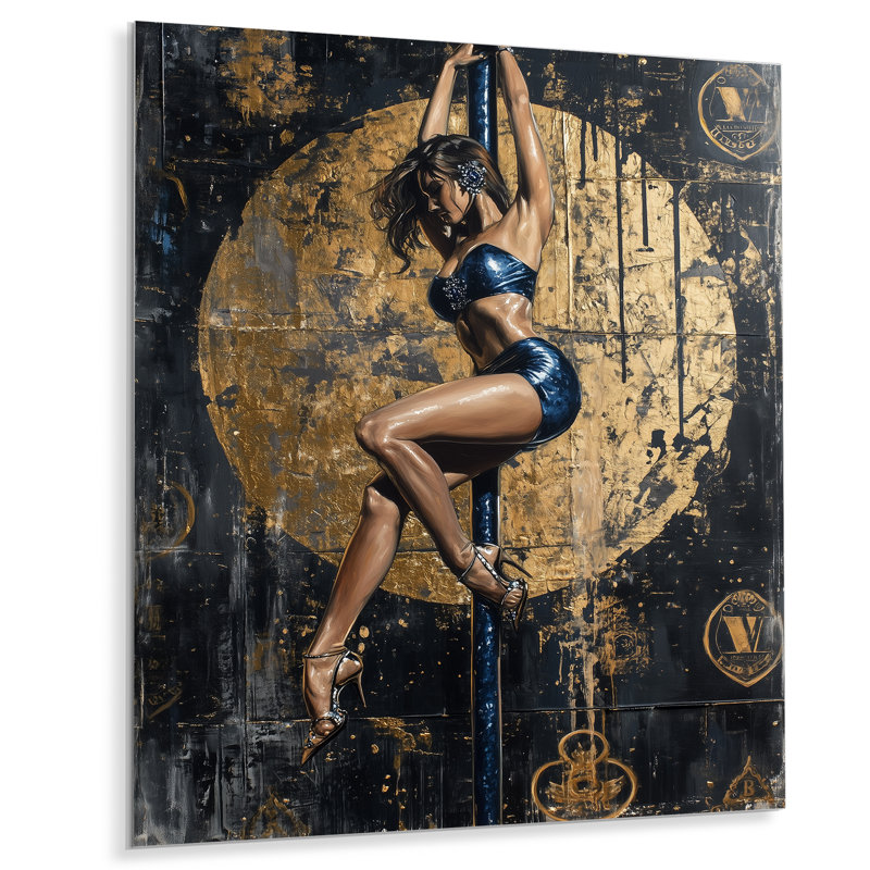 «Long Legs And Pole Dancing» - Décoration murale femme à rayures, Cadre simple blanc, H 40 po x l 30 po