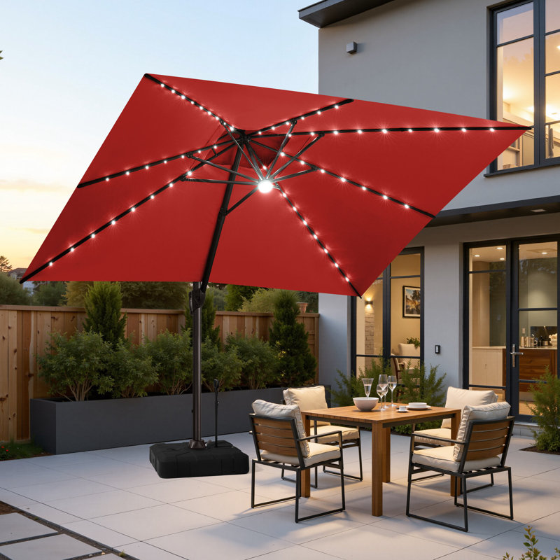  Parasol rectangulaire en porte-à-faux à DEL 13 pi x 10 pi avec base lestée pour patio - déplaçable sans effort par une seule personne
