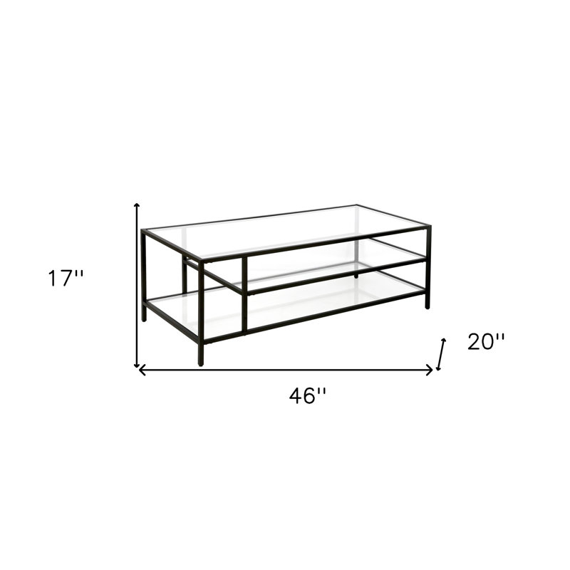 Table basse en acier et verre 46 po avec deux tablettes Brémer, Bronze noirci