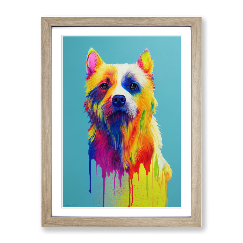 Painted Dog No.4 - Single Picture Frame Painting, 64cm H x 46cm W x 2cm D, Oak Framed