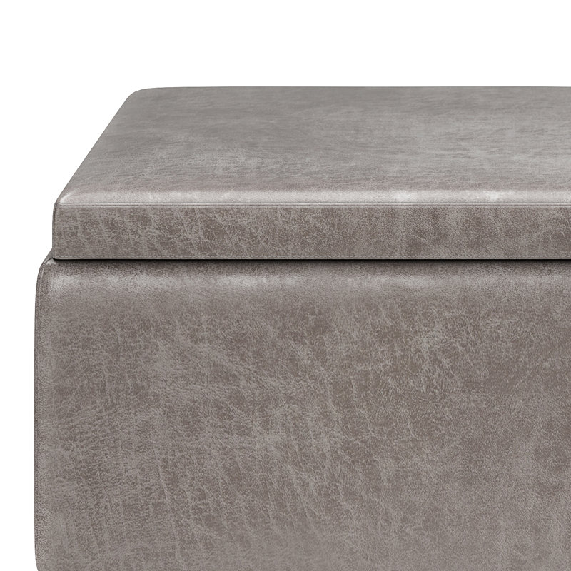 Owen Mid Century Modern Distressed Grey Storage Ottoman with Tray Top