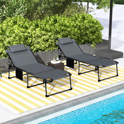 2 Piece Folding Beach Chair, 5-Level Reclining Back, Reading Face Hole, Side Pocket & , Gray For Outdoor Sunbathing In Yard, Patio, Chaise Lounge By , Piece, 5 Angles, Pocket, Beach, Patio Sun Tanning