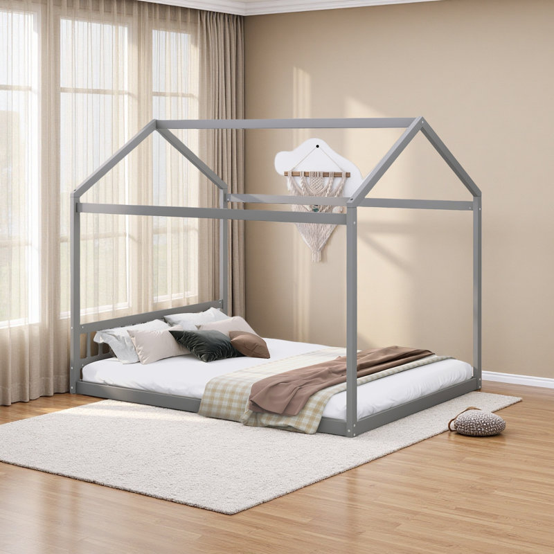 Lit en bois avec tête de lit, Gris